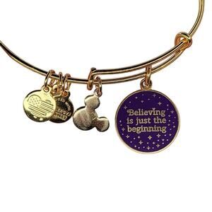 Alex‎ and Ani Disney women's bracelet Believe Tinker Bell purple charm gold tone
